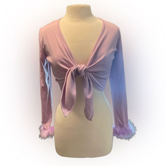 Tops - Purple Tie Up Rave Festival Shirt with Feather Detail size XL
